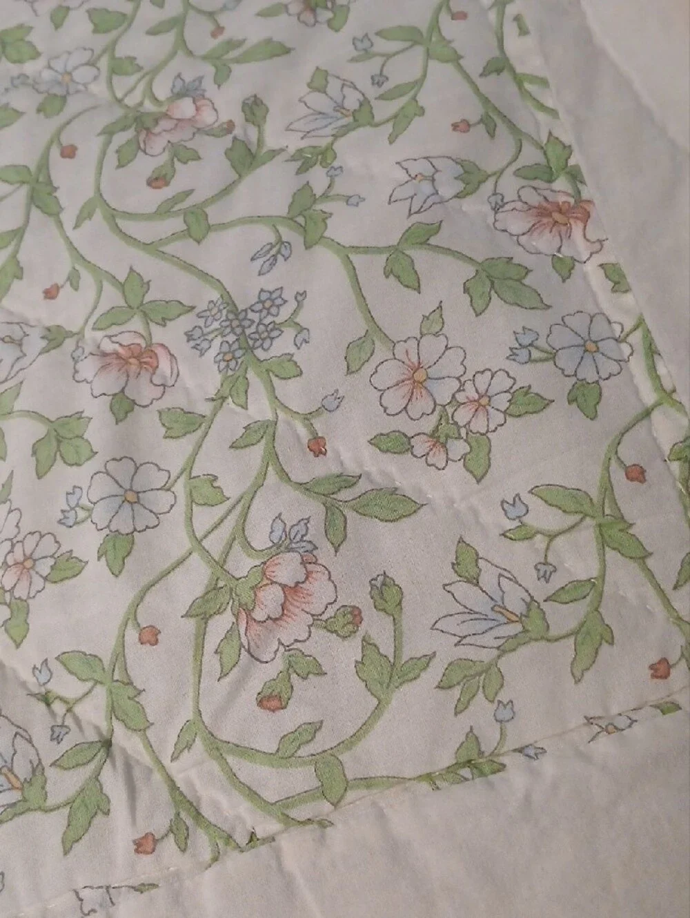 Vintage-Inspired Cream Quilt with Pink Floral Appliqués